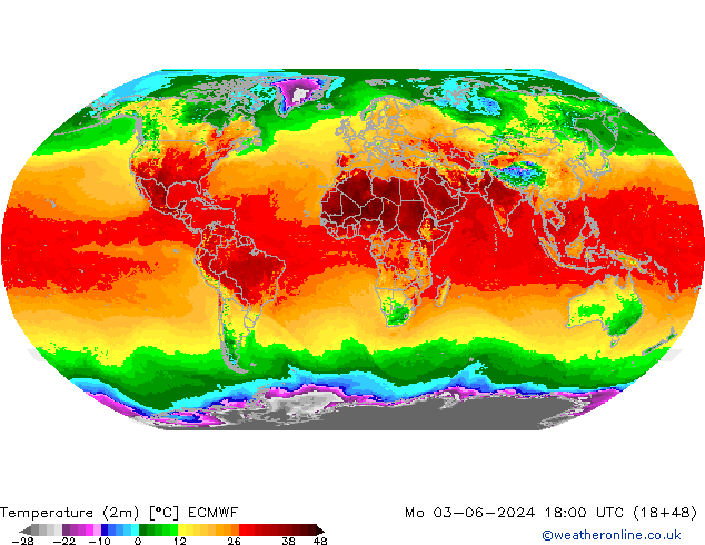 température (2m) ECMWF lun 03.06.2024 18 UTC