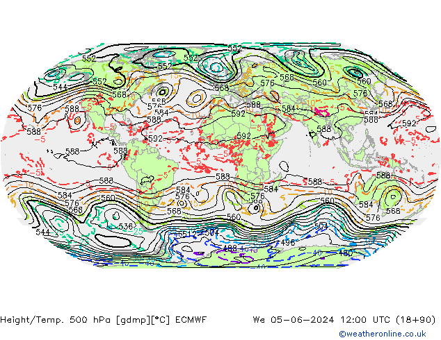 Hoogte/Temp. 500 hPa ECMWF wo 05.06.2024 12 UTC