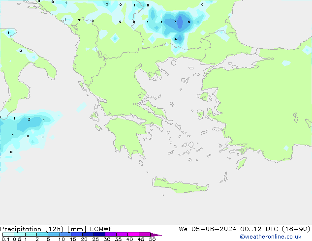 Precipitation (12h) ECMWF We 05.06.2024 12 UTC