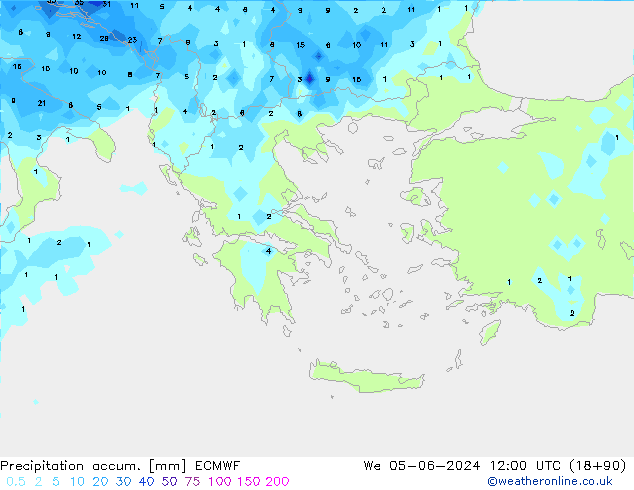 Precipitation accum. ECMWF Qua 05.06.2024 12 UTC