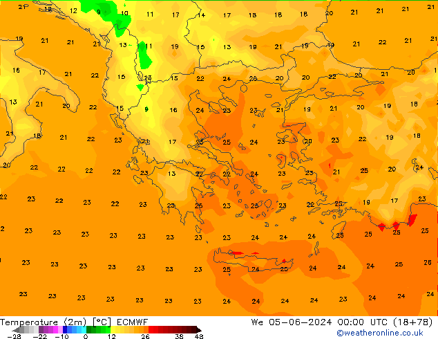 Temperature (2m) ECMWF We 05.06.2024 00 UTC