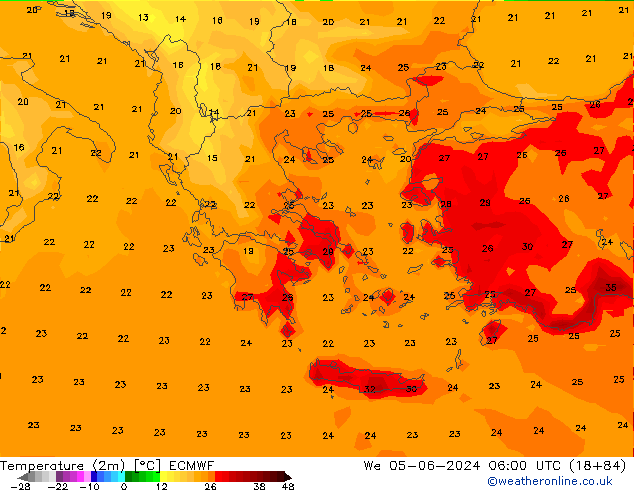 Sıcaklık Haritası (2m) ECMWF Çar 05.06.2024 06 UTC