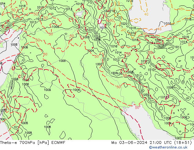 Theta-e 700hPa ECMWF Mo 03.06.2024 21 UTC