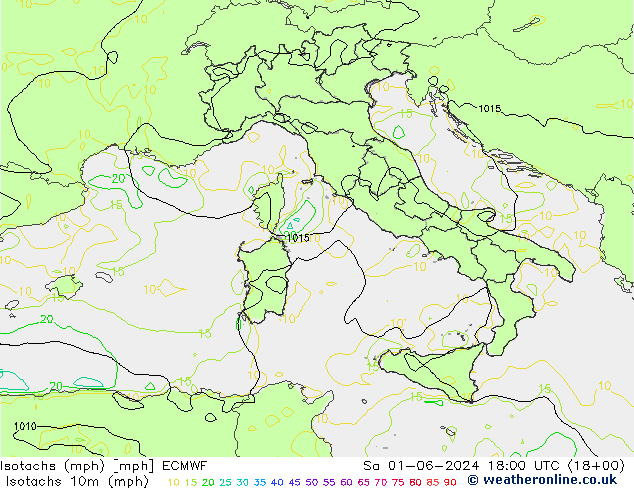 Isotachs (mph) ECMWF sab 01.06.2024 18 UTC