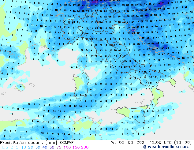 Totale neerslag ECMWF wo 05.06.2024 12 UTC