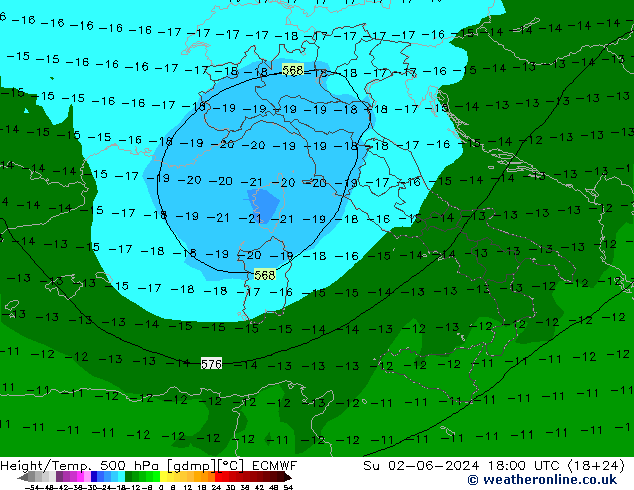 Z500/Rain (+SLP)/Z850 ECMWF Su 02.06.2024 18 UTC