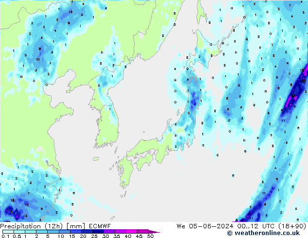 Precipitation (12h) ECMWF St 05.06.2024 12 UTC