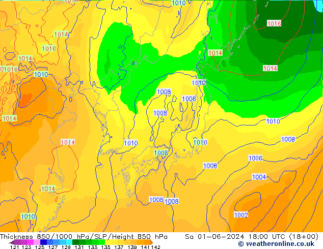 Thck 850-1000 hPa ECMWF Sa 01.06.2024 18 UTC