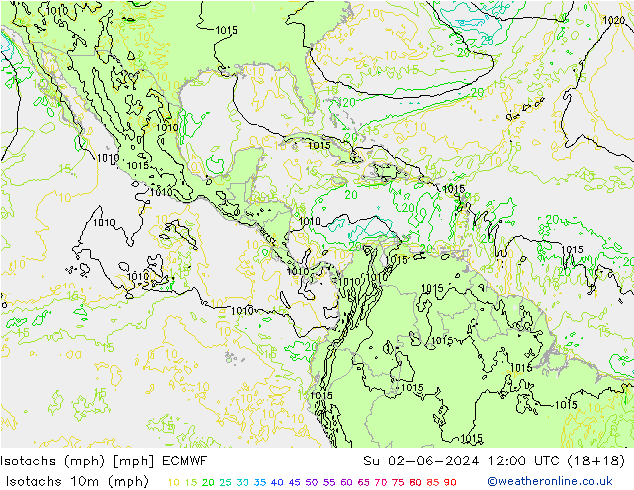 Isotaca (mph) ECMWF dom 02.06.2024 12 UTC