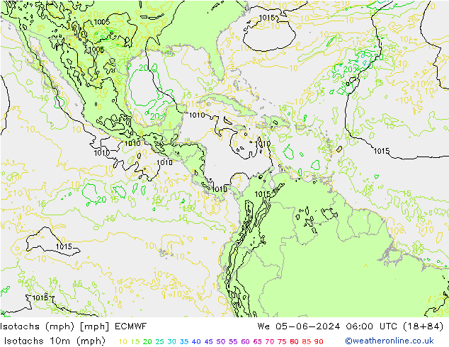 Isotachs (mph) ECMWF ср 05.06.2024 06 UTC