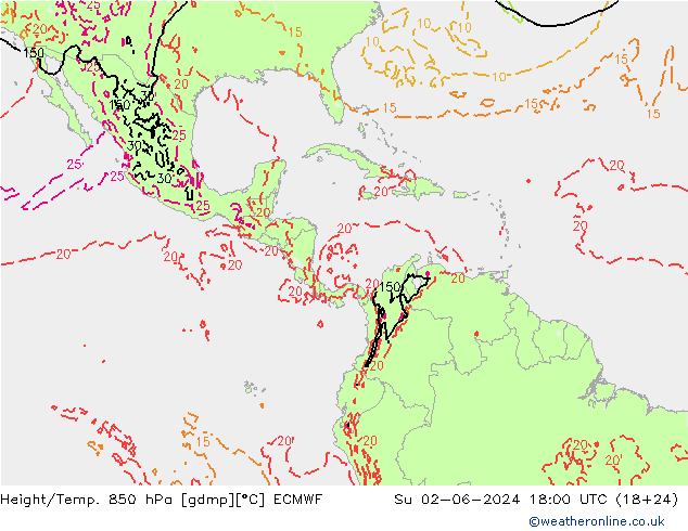 Yükseklik/Sıc. 850 hPa ECMWF Paz 02.06.2024 18 UTC