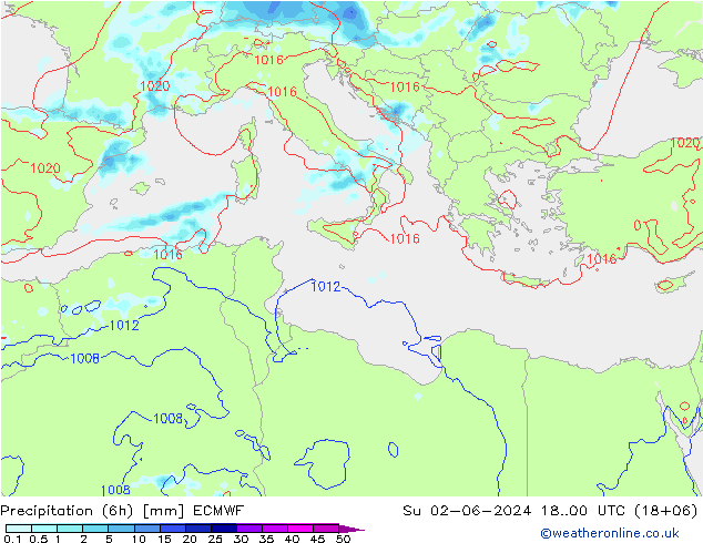 осадки (6h) ECMWF Вс 02.06.2024 00 UTC