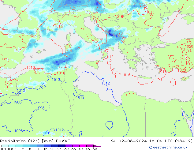 Yağış (12h) ECMWF Paz 02.06.2024 06 UTC