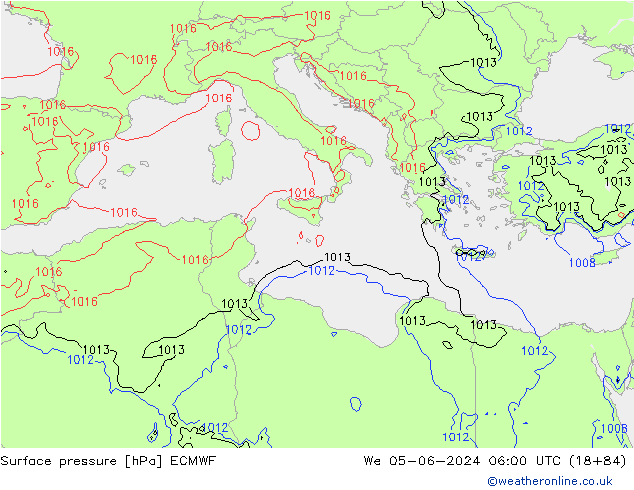 Bodendruck ECMWF Mi 05.06.2024 06 UTC