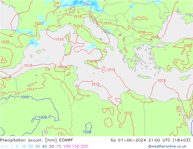 Precipitation accum. ECMWF сб 01.06.2024 21 UTC