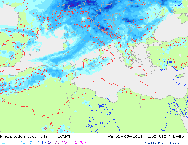 Precipitation accum. ECMWF We 05.06.2024 12 UTC
