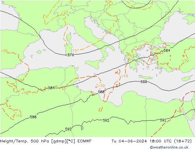 Height/Temp. 500 hPa ECMWF Di 04.06.2024 18 UTC