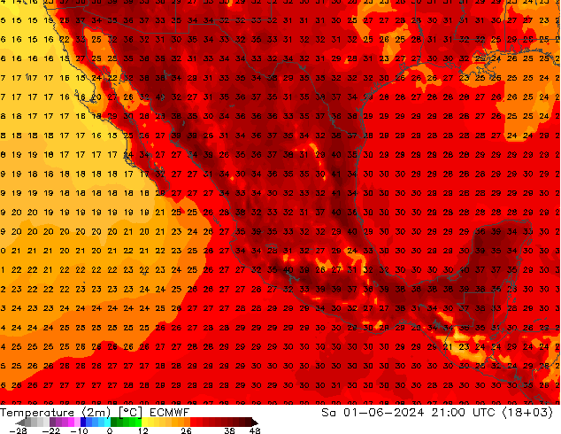 température (2m) ECMWF sam 01.06.2024 21 UTC