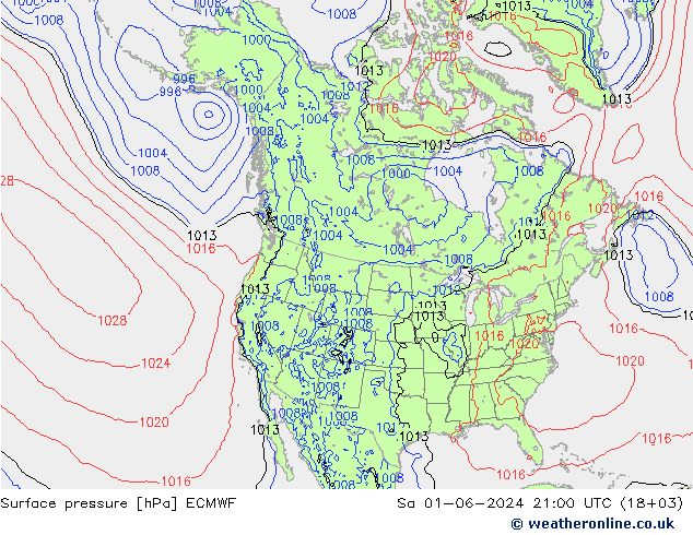 Surface pressure ECMWF Sa 01.06.2024 21 UTC