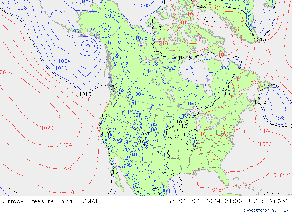 pressão do solo ECMWF Sáb 01.06.2024 21 UTC