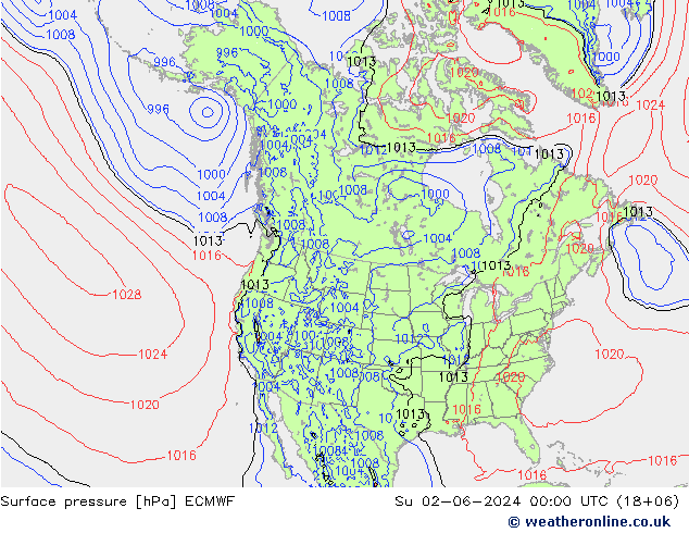 pressão do solo ECMWF Dom 02.06.2024 00 UTC