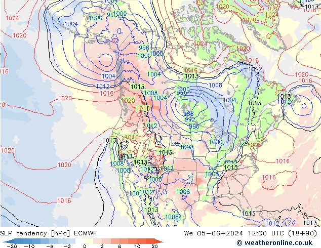 Tendenza di Pressione ECMWF mer 05.06.2024 12 UTC