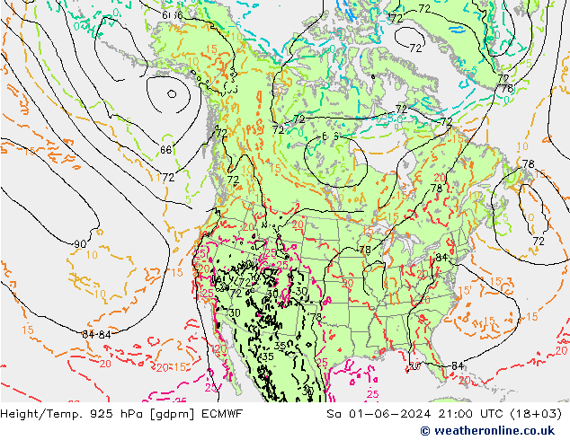 Height/Temp. 925 hPa ECMWF so. 01.06.2024 21 UTC