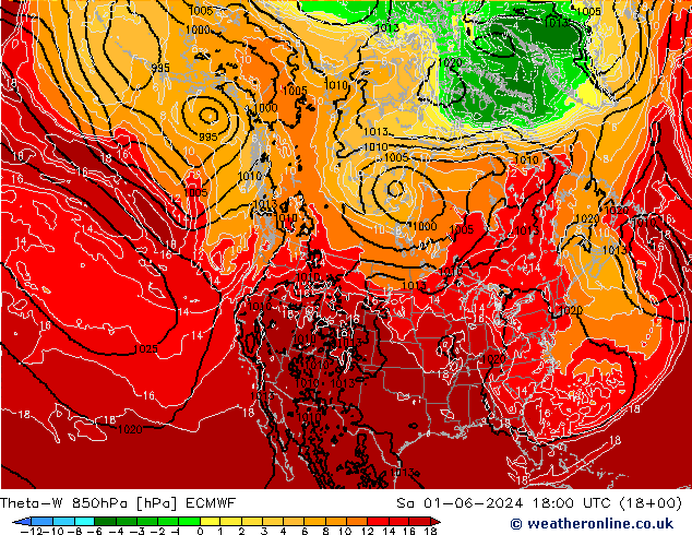 Theta-W 850hPa ECMWF Sa 01.06.2024 18 UTC