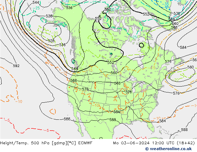 Height/Temp. 500 hPa ECMWF Mo 03.06.2024 12 UTC