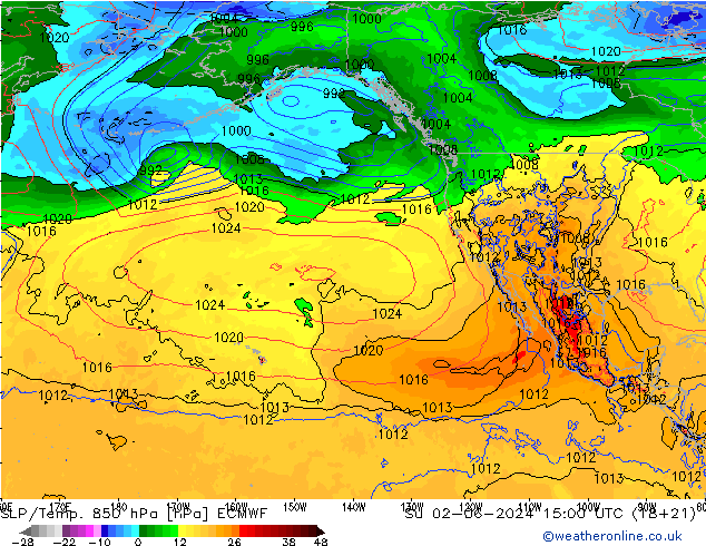 SLP/Temp. 850 hPa ECMWF Dom 02.06.2024 15 UTC