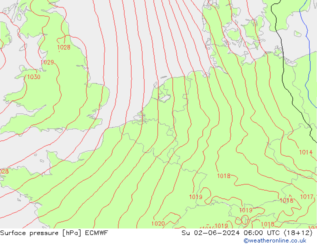 Luchtdruk (Grond) ECMWF zo 02.06.2024 06 UTC