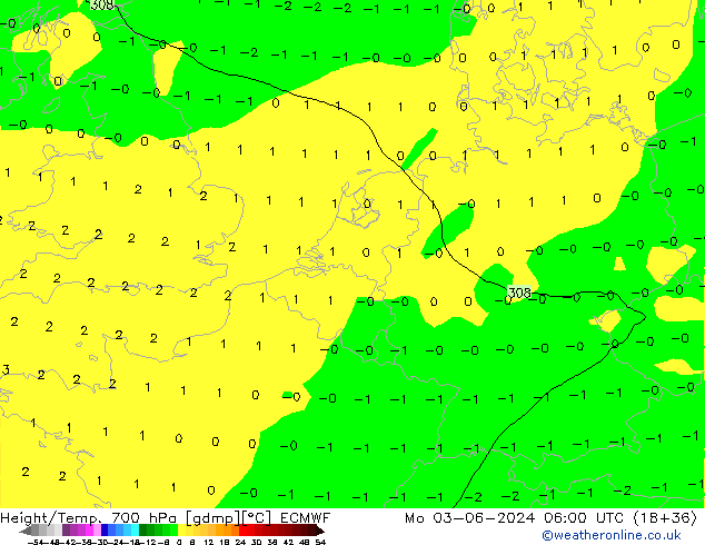 Géop./Temp. 700 hPa ECMWF lun 03.06.2024 06 UTC