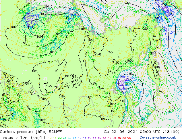 Isotachs (kph) ECMWF Su 02.06.2024 03 UTC