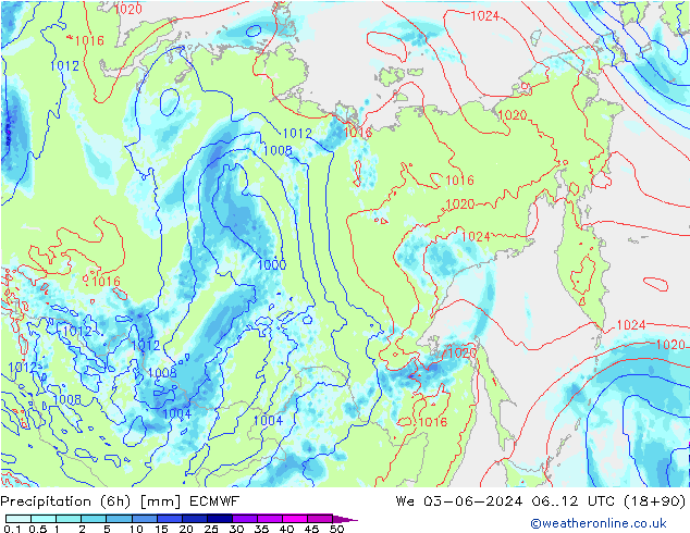 Precipitation (6h) ECMWF We 05.06.2024 12 UTC