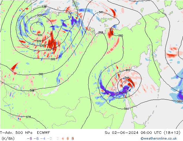 T-Adv. 500 hPa ECMWF dim 02.06.2024 06 UTC