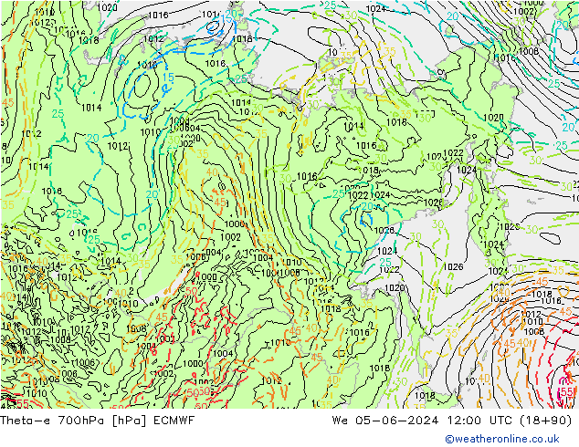 Theta-e 700hPa ECMWF St 05.06.2024 12 UTC