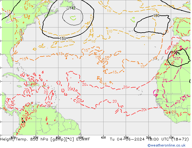 Géop./Temp. 850 hPa ECMWF mar 04.06.2024 18 UTC