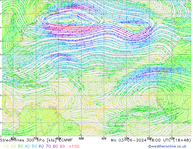 Rüzgar 300 hPa ECMWF Pzt 03.06.2024 18 UTC