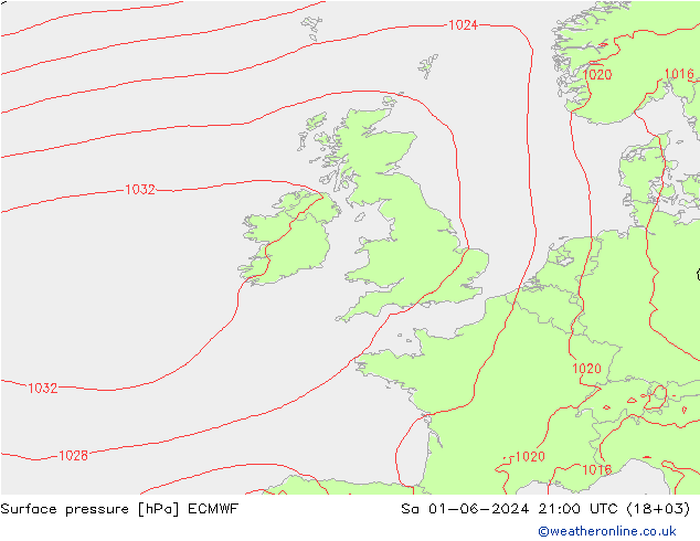 Pressione al suolo ECMWF sab 01.06.2024 21 UTC