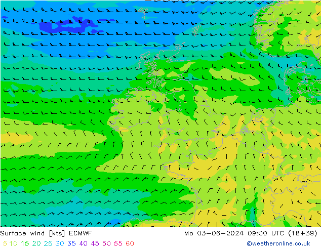 Surface wind ECMWF Mo 03.06.2024 09 UTC