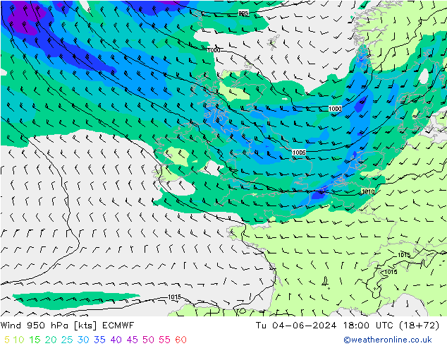 wiatr 950 hPa ECMWF wto. 04.06.2024 18 UTC