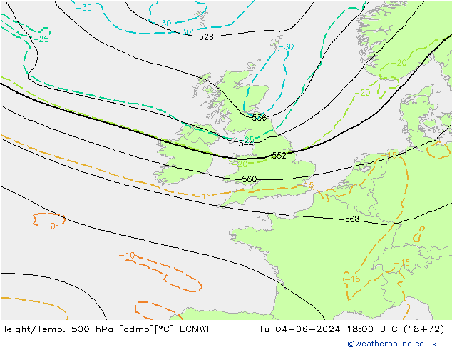 Z500/Rain (+SLP)/Z850 ECMWF Tu 04.06.2024 18 UTC