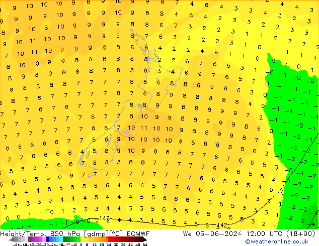 Height/Temp. 850 hPa ECMWF We 05.06.2024 12 UTC