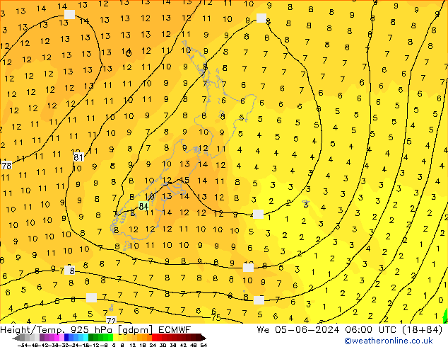 Yükseklik/Sıc. 925 hPa ECMWF Çar 05.06.2024 06 UTC