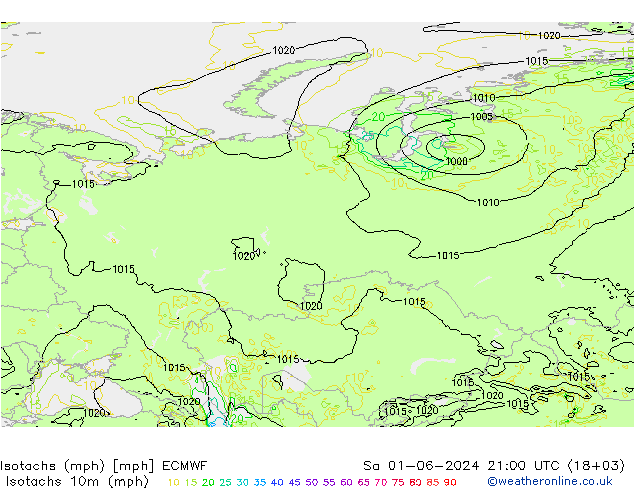 Isotachs (mph) ECMWF sab 01.06.2024 21 UTC