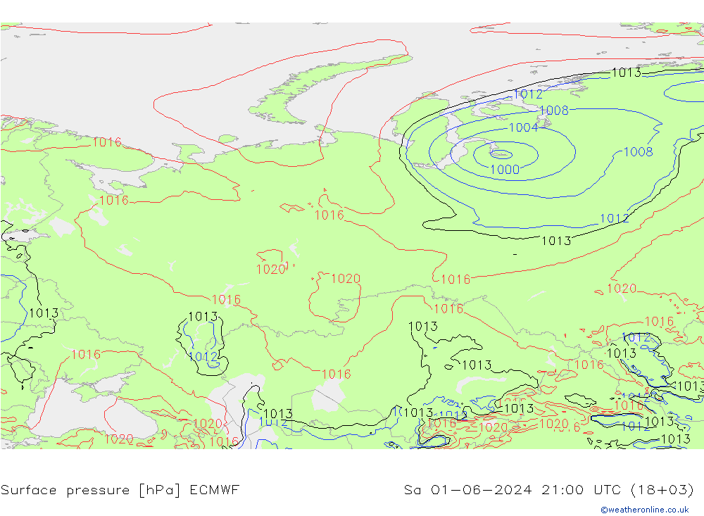 Surface pressure ECMWF Sa 01.06.2024 21 UTC