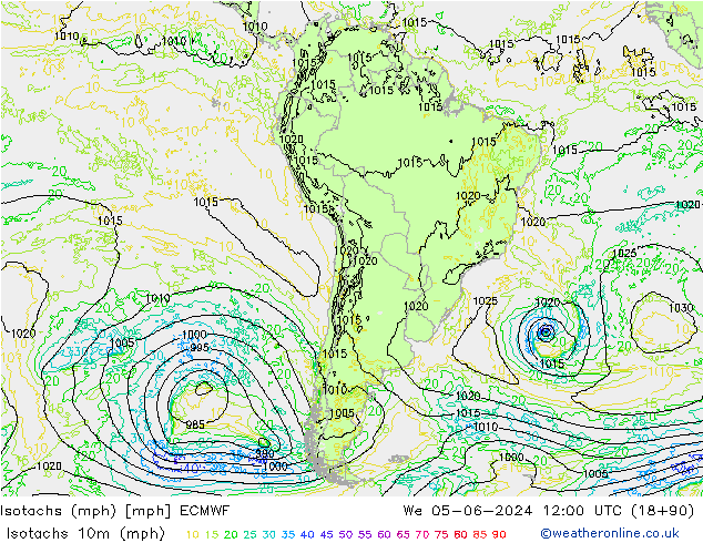 Eşrüzgar Hızları mph ECMWF Çar 05.06.2024 12 UTC