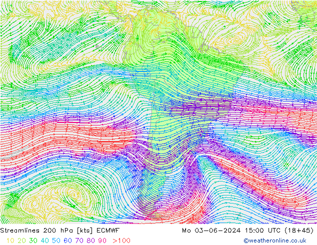 Linha de corrente 200 hPa ECMWF Seg 03.06.2024 15 UTC
