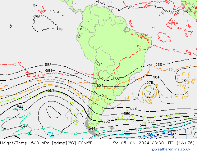 Z500/Rain (+SLP)/Z850 ECMWF We 05.06.2024 00 UTC