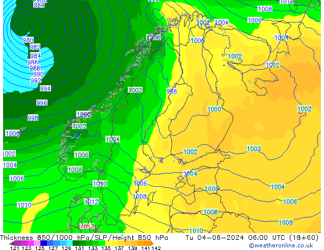 Espesor 850-1000 hPa ECMWF mar 04.06.2024 06 UTC